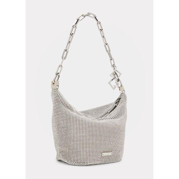 NWT Cult Gaia Gia Allover Crystal Zip Shoulder Bag in Silver - Picture 2 of 14